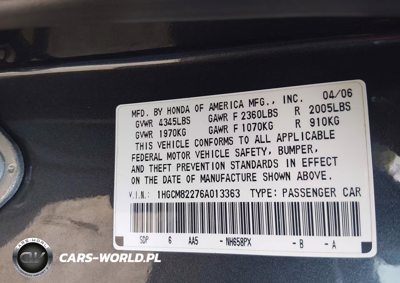 2006 Honda Accord 3.0 Lx VIN:1HGCM82276A013363 - 9