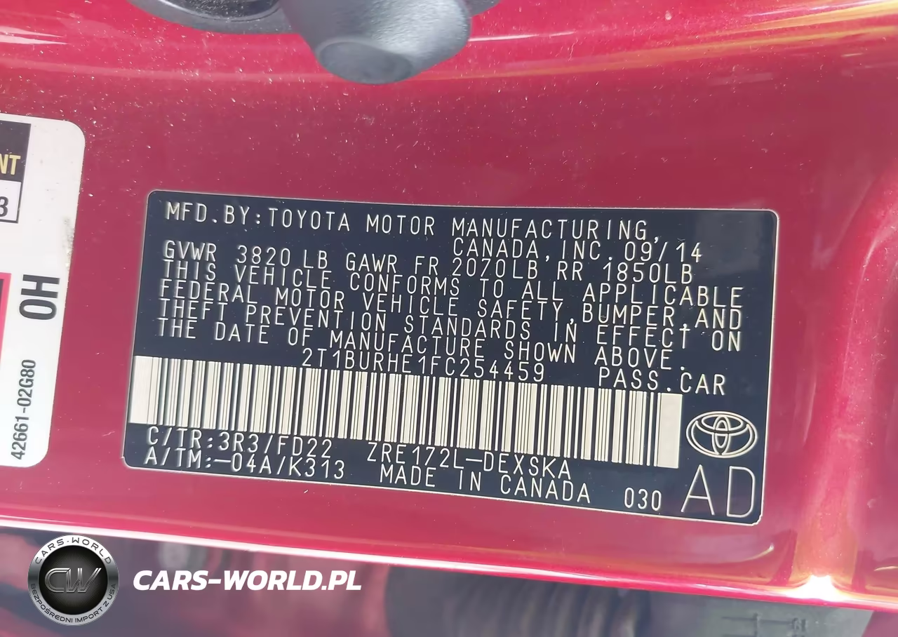 2015 Toyota Corolla S Plus VIN:2T1BURHE1FC254459 - 9