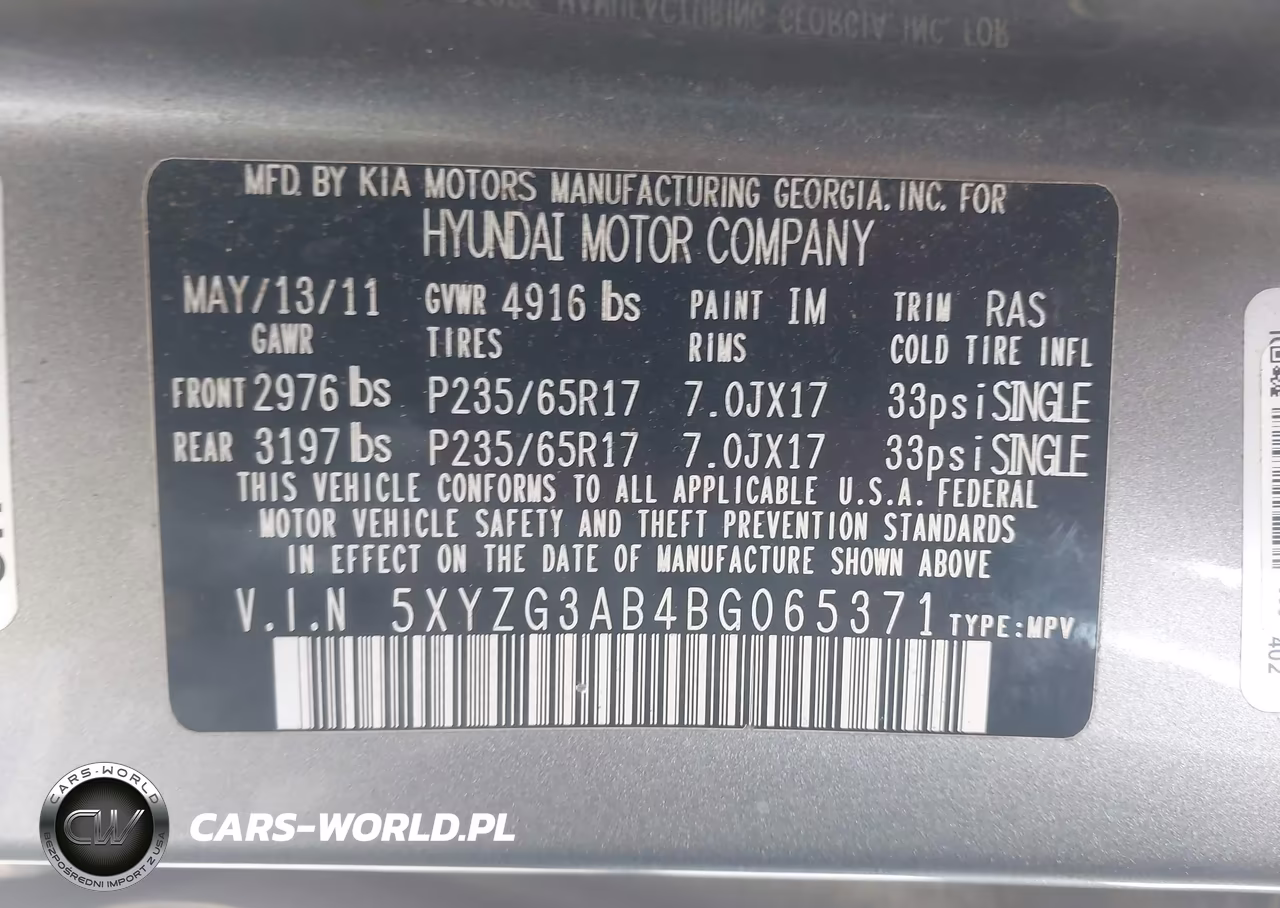 2011 Hyundai Santa Fe Gls VIN:5XYZG3AB4BG065371 - 9