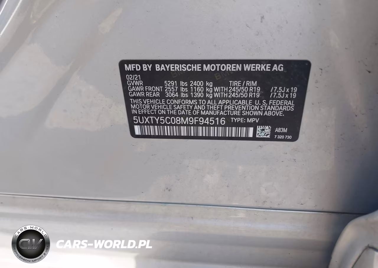 2021 BMW X3 xDrive30I VIN:5UXTY5C08M9F94516 - 9