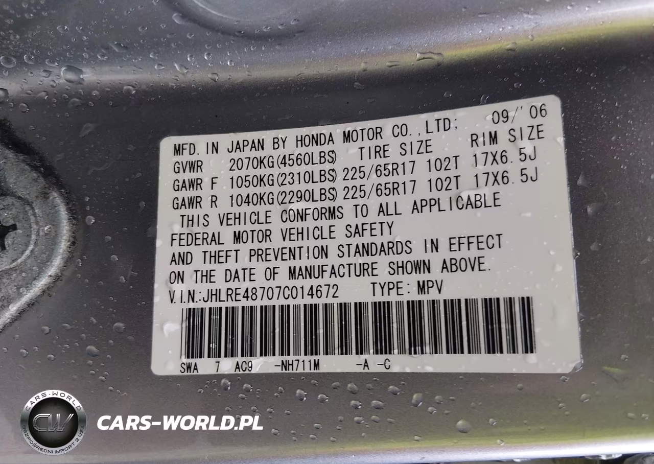 2007 Honda Cr-V Ex-L VIN:JHLRE48707C014672 - 9