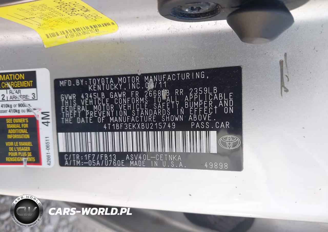 2011 Toyota Camry Le VIN:4T1BF3EKXBU215749 - 9