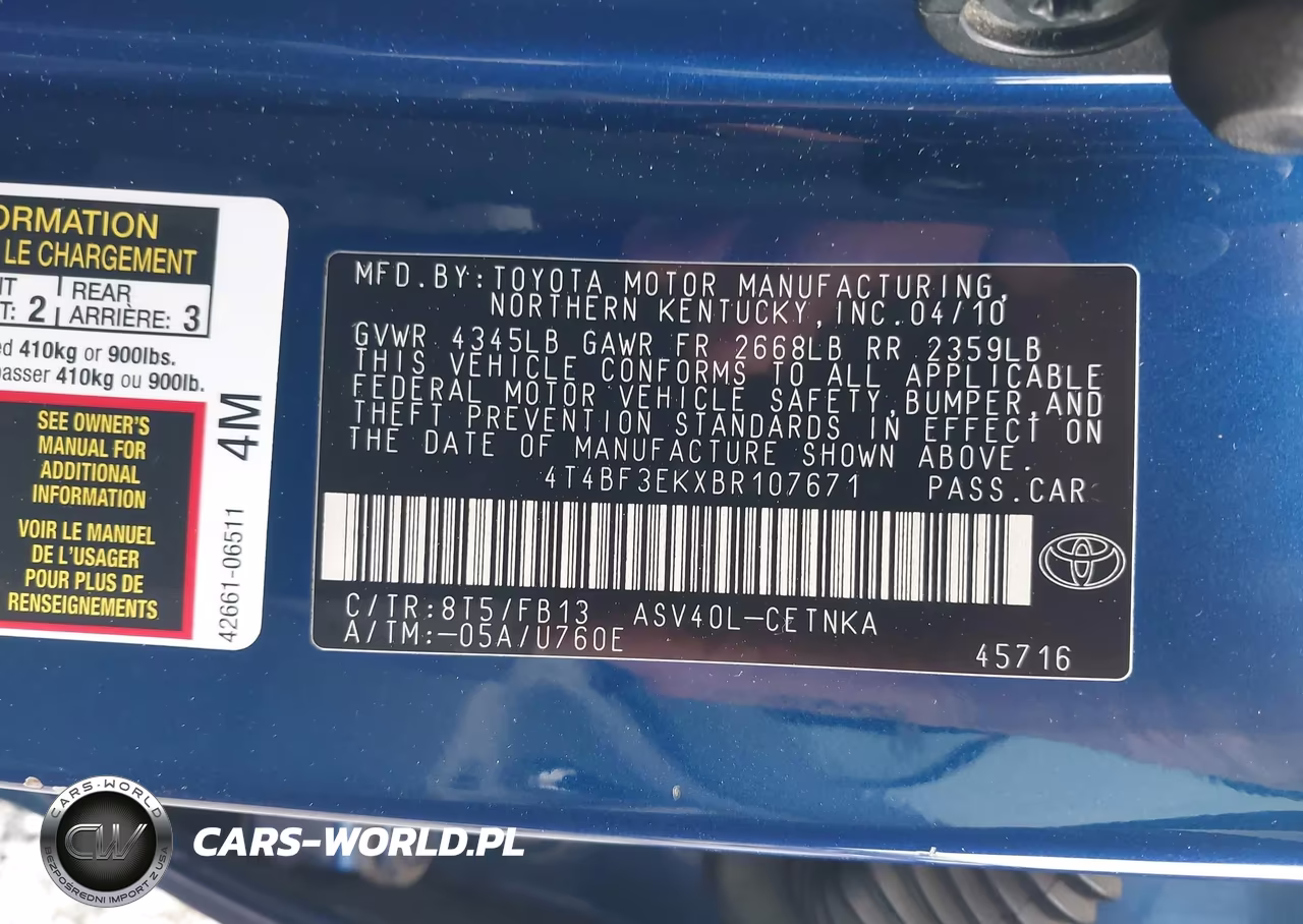 2011 Toyota Camry VIN:4T4BF3EKXBR107671 - 9