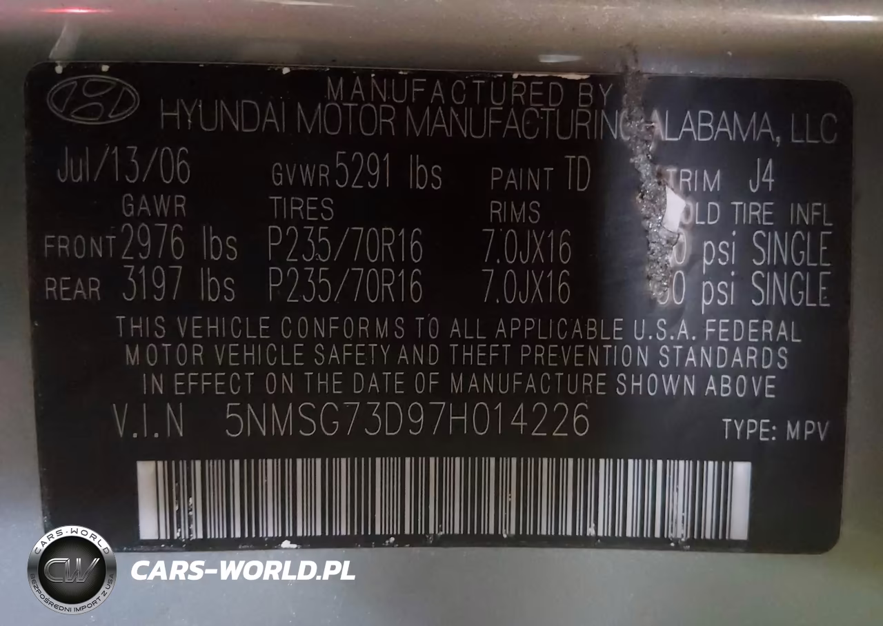 2007 Hyundai Santa Fe Gls VIN:5NMSG73D97H014226 - 9