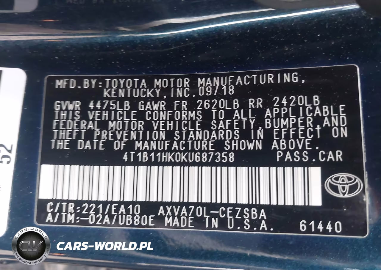 2019 Toyota Camry Se VIN:4T1B11HK0KU687358 - 9