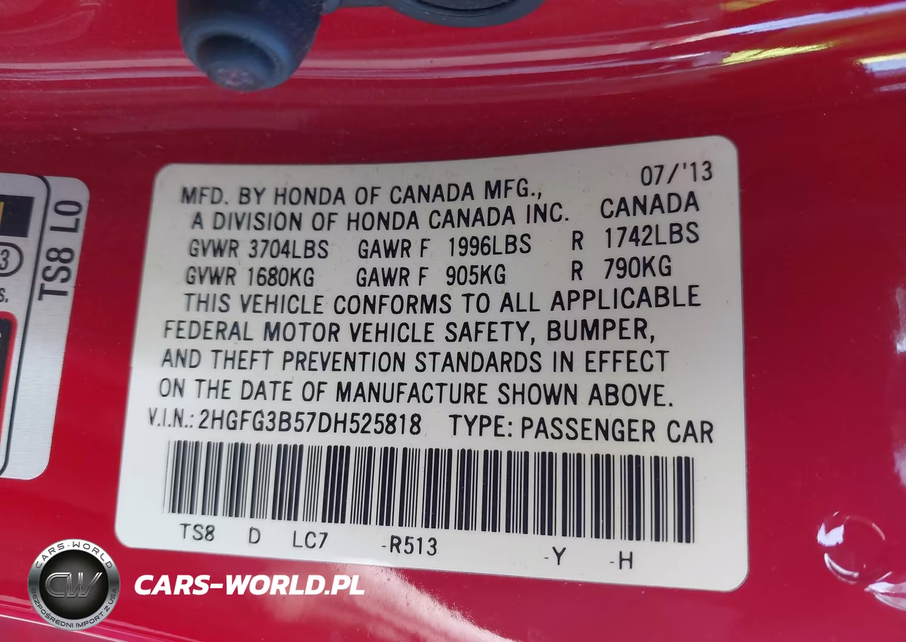 2013 Honda Civic Lx VIN:2HGFG3B57DH525818 - 9