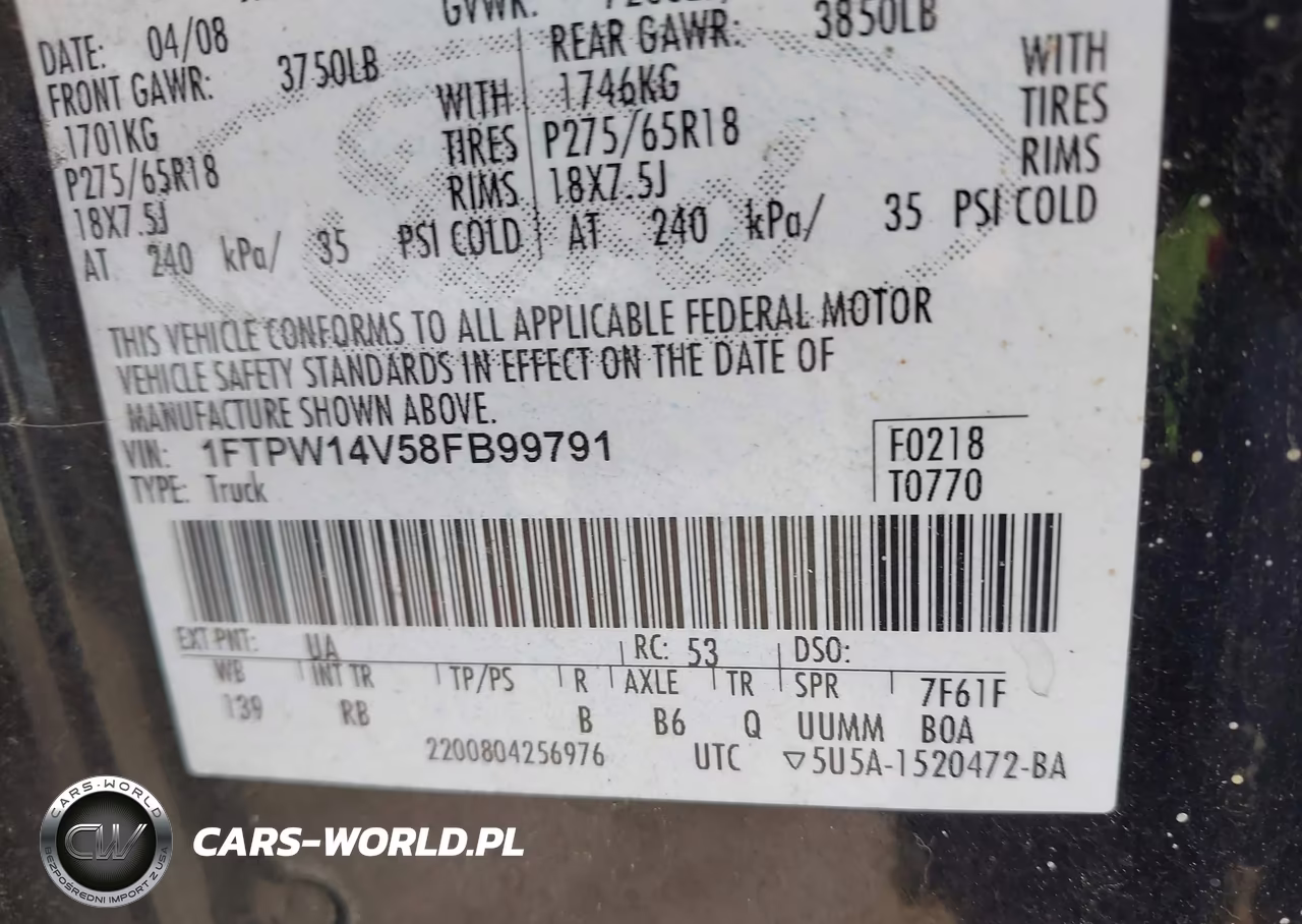 2008 Ford F-150 Fx4 VIN:1FTPW14V58FB99791 - 9