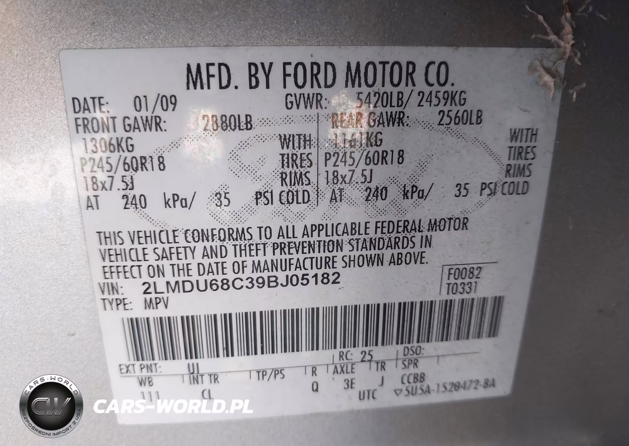 2009 Lincoln Mkx VIN:2LMDU68C39BJ05182 - 9