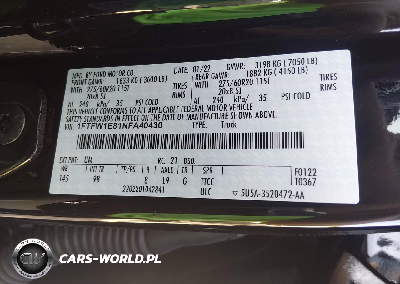 2022 Ford F-150 Platinum VIN:1FTFW1E81NFA40430 - 9