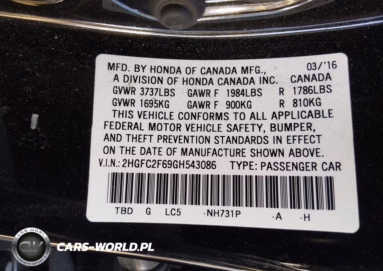 2016 Honda Civic Lx VIN:2HGFC2F69GH543086 - 9