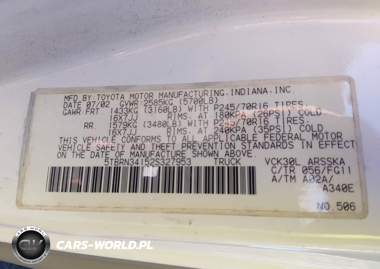 2002 Toyota Tundra VIN:5TBRN34152S327953 - 9