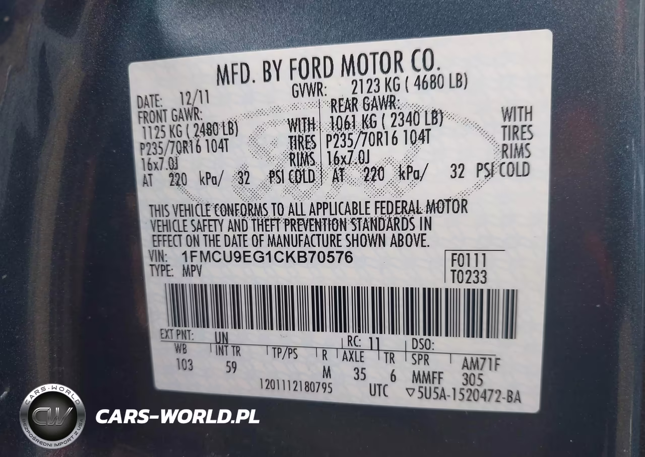 2012 Ford Escape Limited VIN:1FMCU9EG1CKB70576 - 9