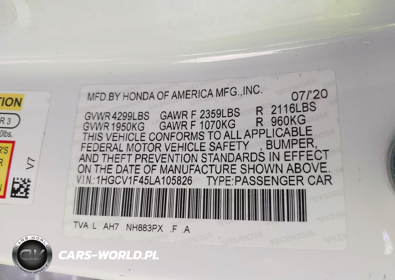 2020 Honda Accord Ex VIN:1HGCV1F45LA105826 - 9