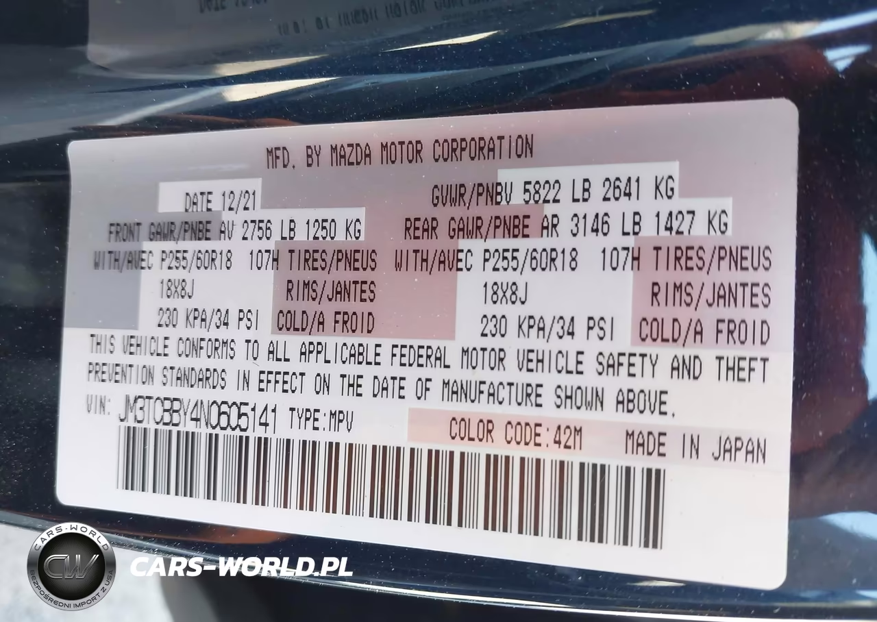 2022 Mazda Cx-9 Sport VIN:JM3TCBBY4N0605141 - 9