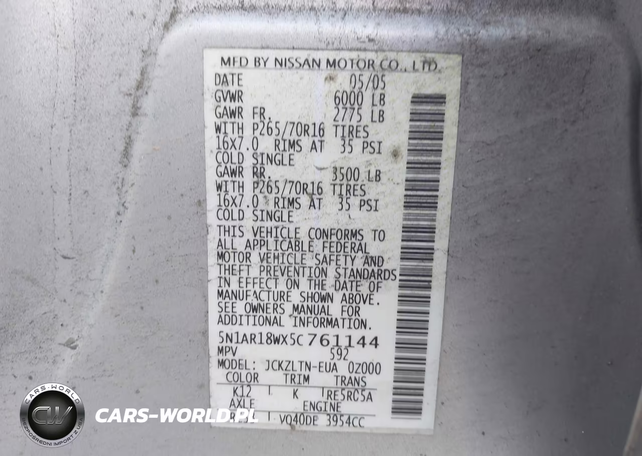 2005 Nissan Pathfinder Se VIN:5N1AR18WX5C761144 - 9