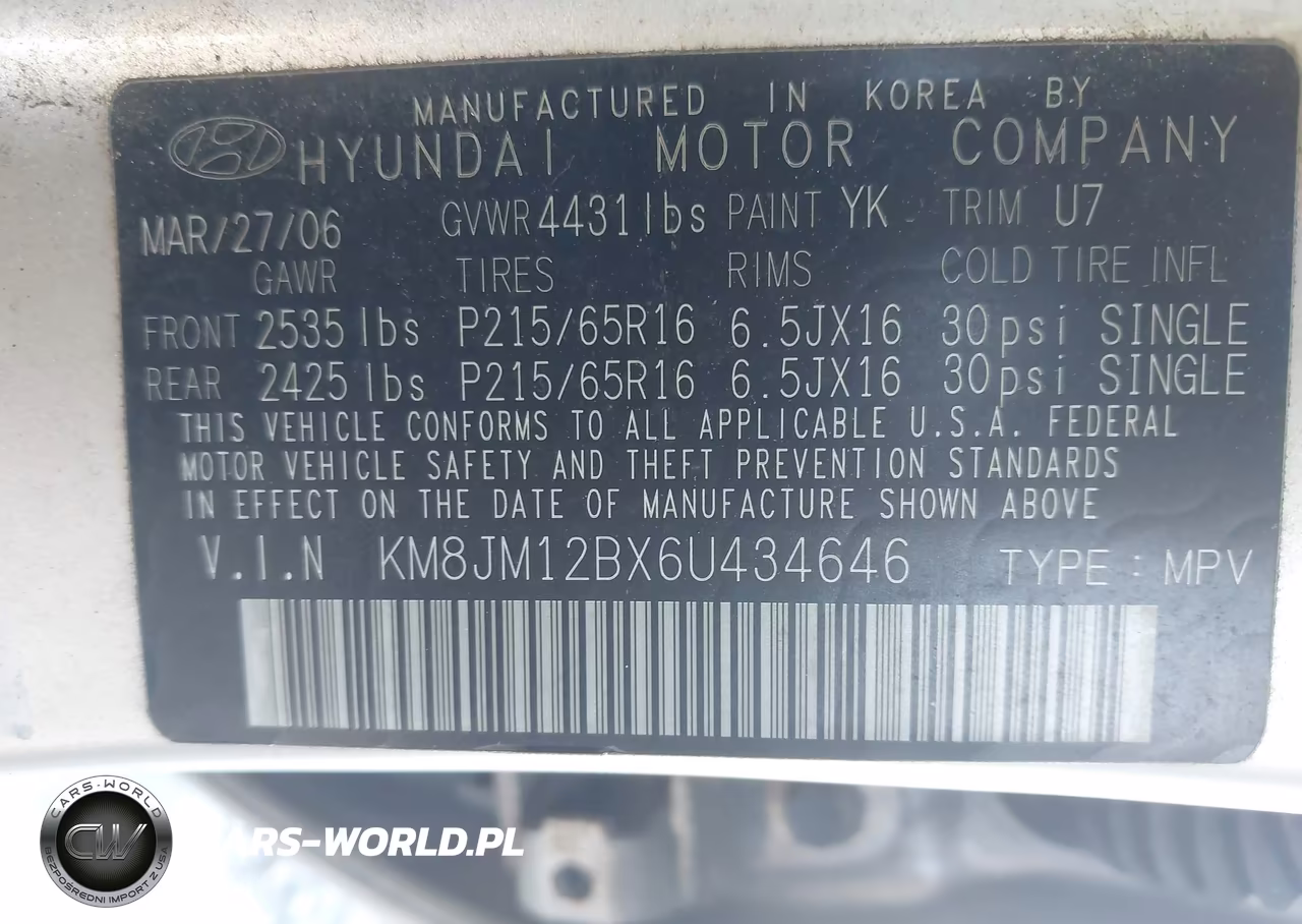 2006 Hyundai Tucson Gl VIN:KM8JM12BX6U434646 - 9