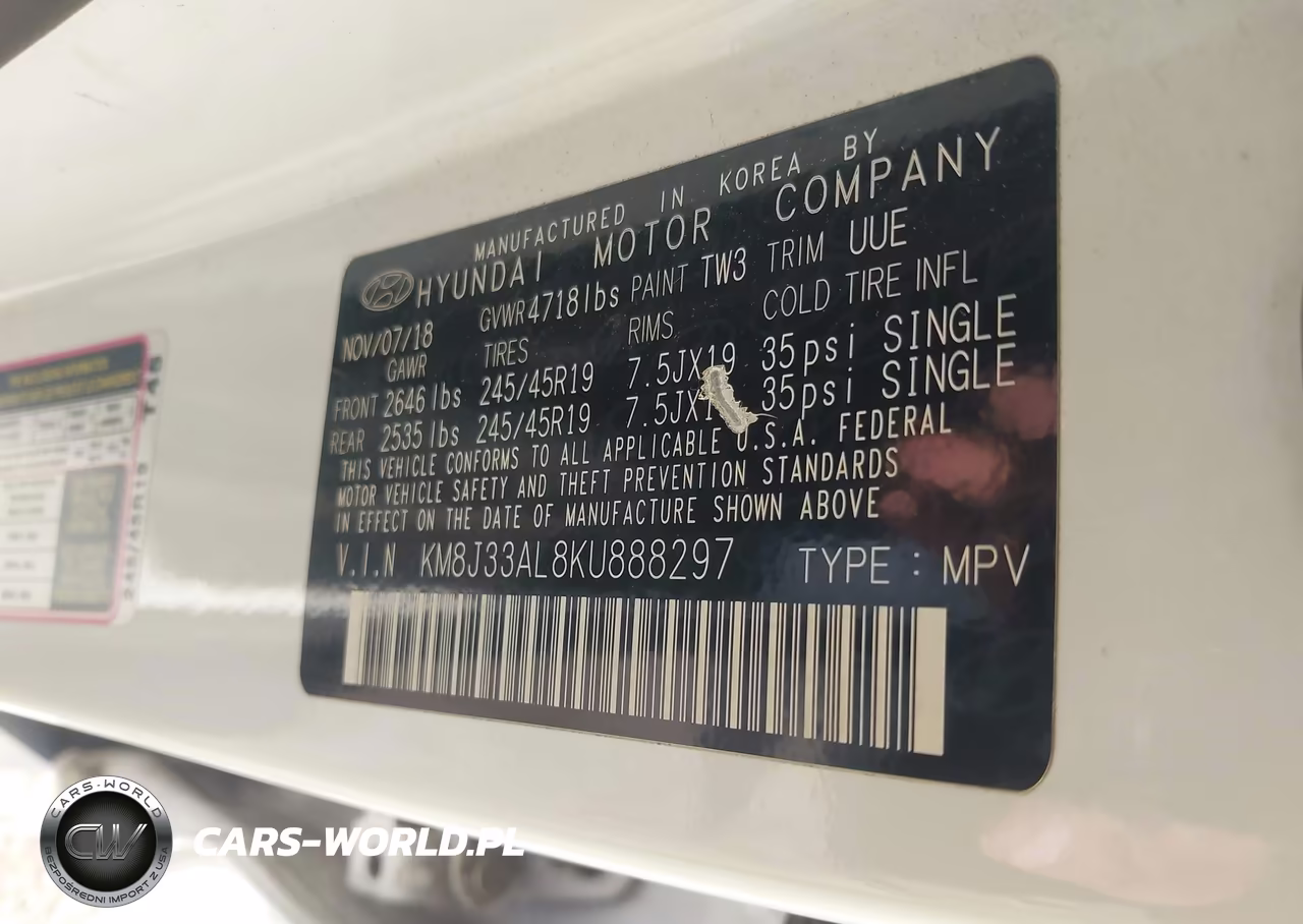 2019 Hyundai Tucson Sport VIN:KM8J33AL8KU888297 - 9