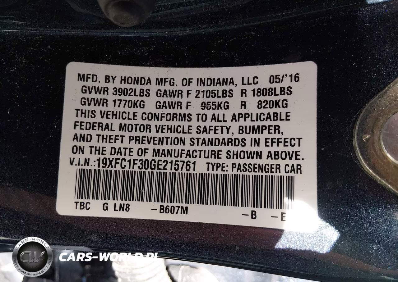 2016 Honda Civic Ex-T VIN:19XFC1F30GE215761 - 9