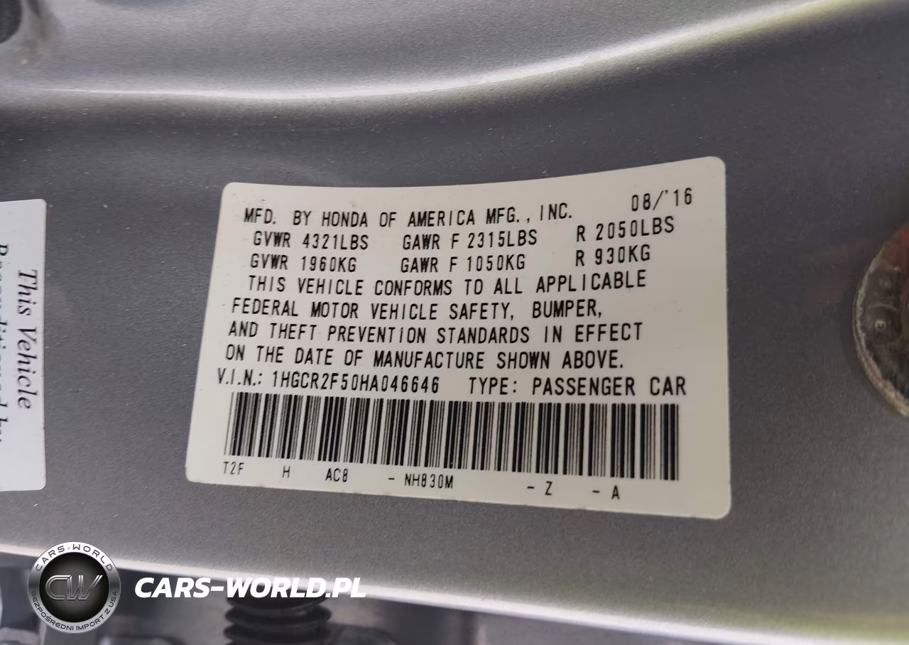 2017 Honda Accord Sport VIN:1HGCR2F50HA046646 - 9