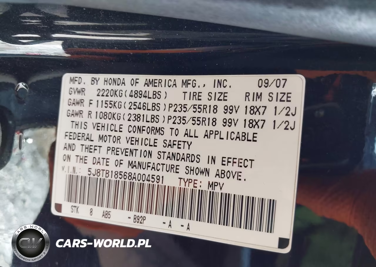 2008 Acura Rdx VIN:5J8TB18568A004591 - 9