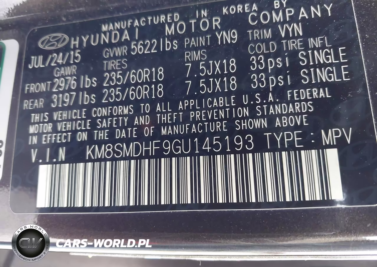 2016 Hyundai Santa Fe Se VIN:KM8SMDHF9GU145193 - 9