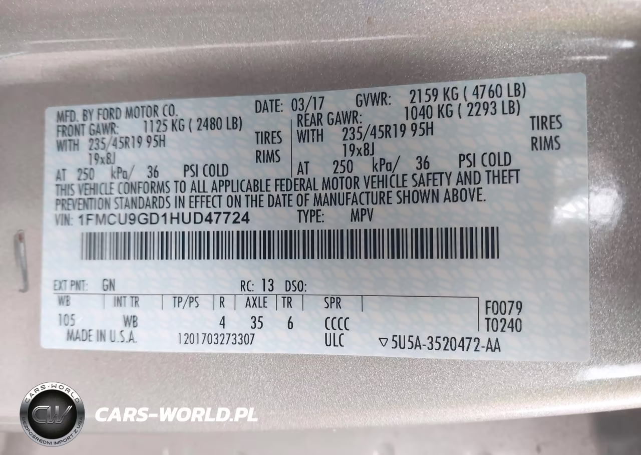 2017 Ford Escape Se VIN:1FMCU9GD1HUD47724 - 9