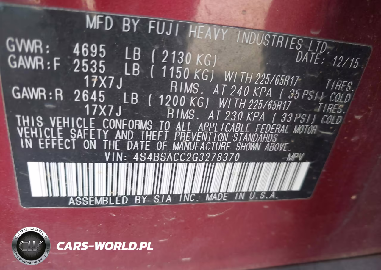 2016 Subaru Outback 2.5I Premium VIN:4S4BSACC2G3278370 - 9
