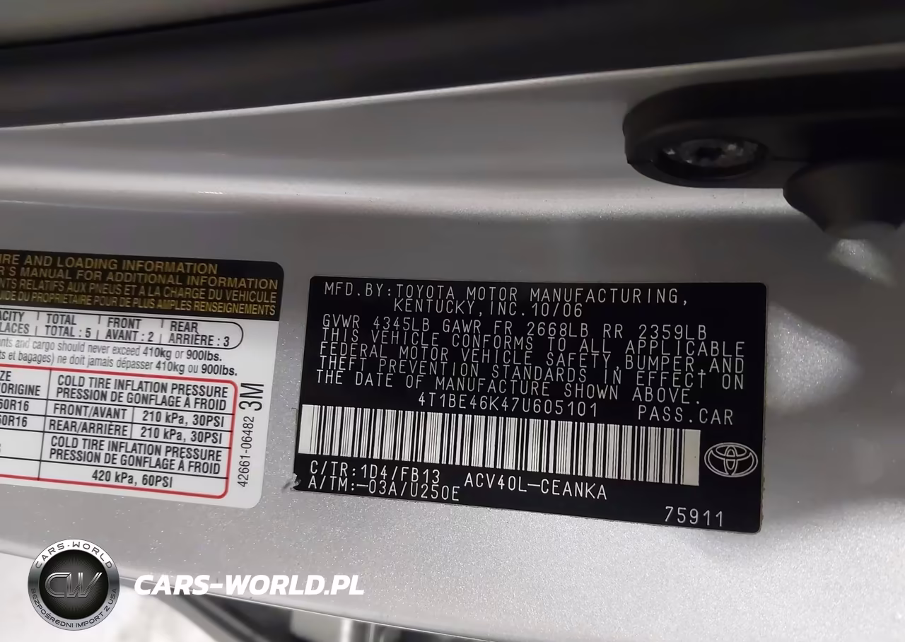 2007 Toyota Camry Le VIN:4T1BE46K47U605101 - 9