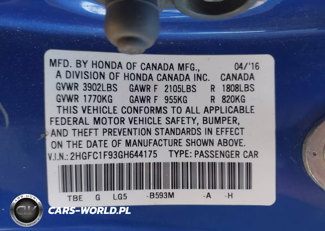 2016 Honda Civic Touring VIN:2HGFC1F93GH644175 - 9