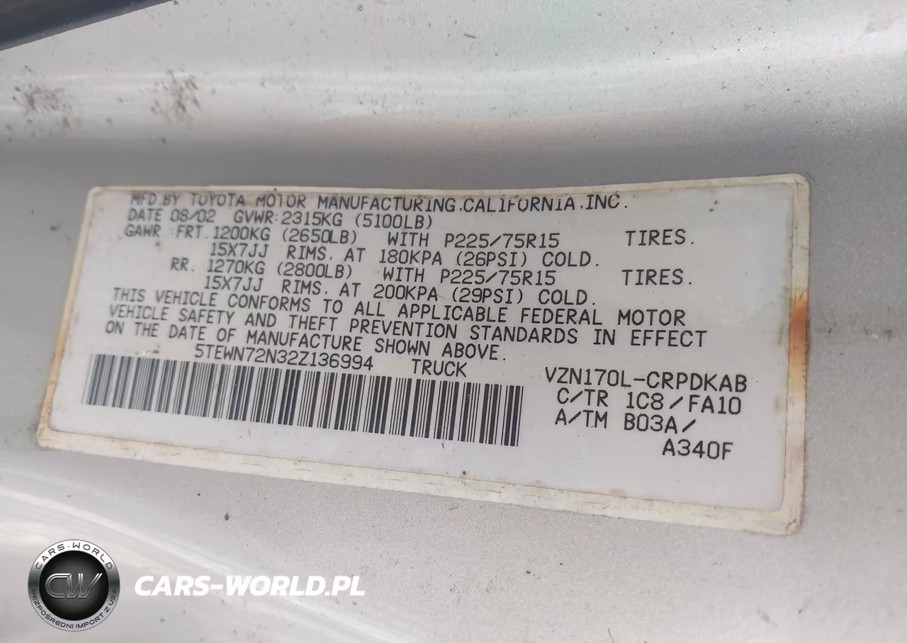 2002 Toyota Tacoma Base V6 VIN:5TEWN72N32Z136994 - 9