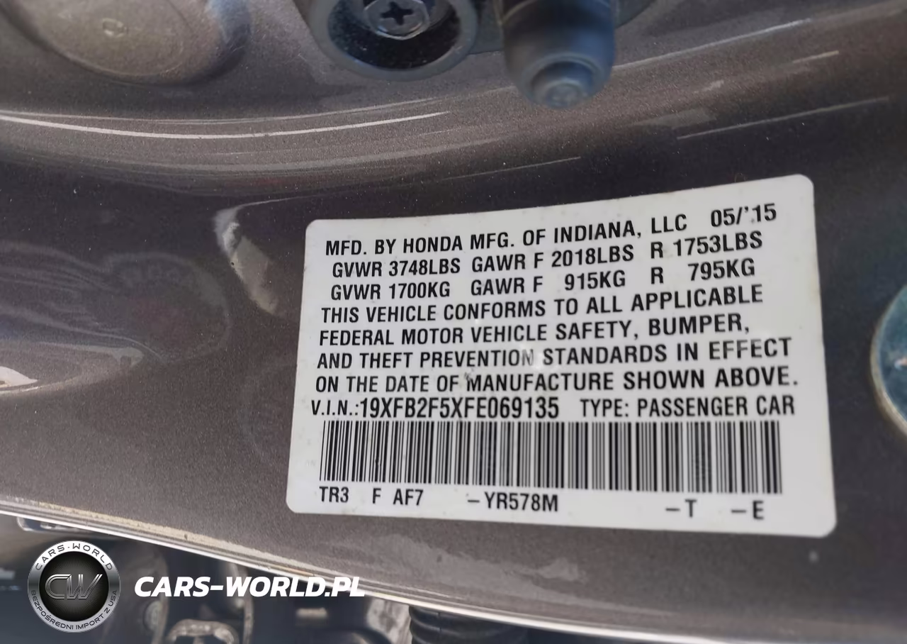 2015 Honda Civic Lx VIN:19XFB2F5XFE069135 - 9