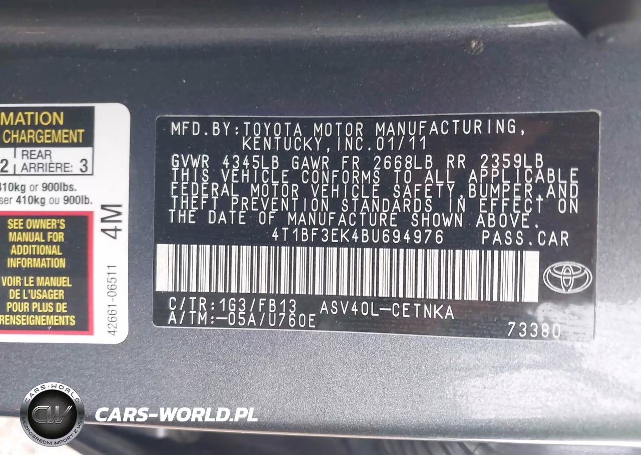 2011 Toyota Camry Le VIN:4T1BF3EK4BU694976 - 9