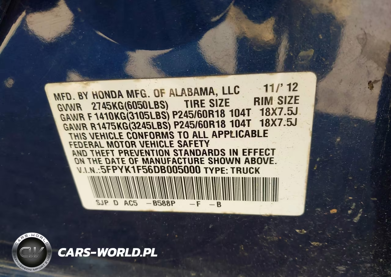 2013 Honda Ridgeline Rtl VIN:5FPYK1F56DB005000 - 9