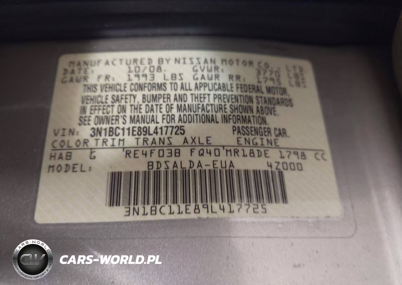 2009 Nissan Versa 1.8S VIN:3N1BC11E89L417725 - 9