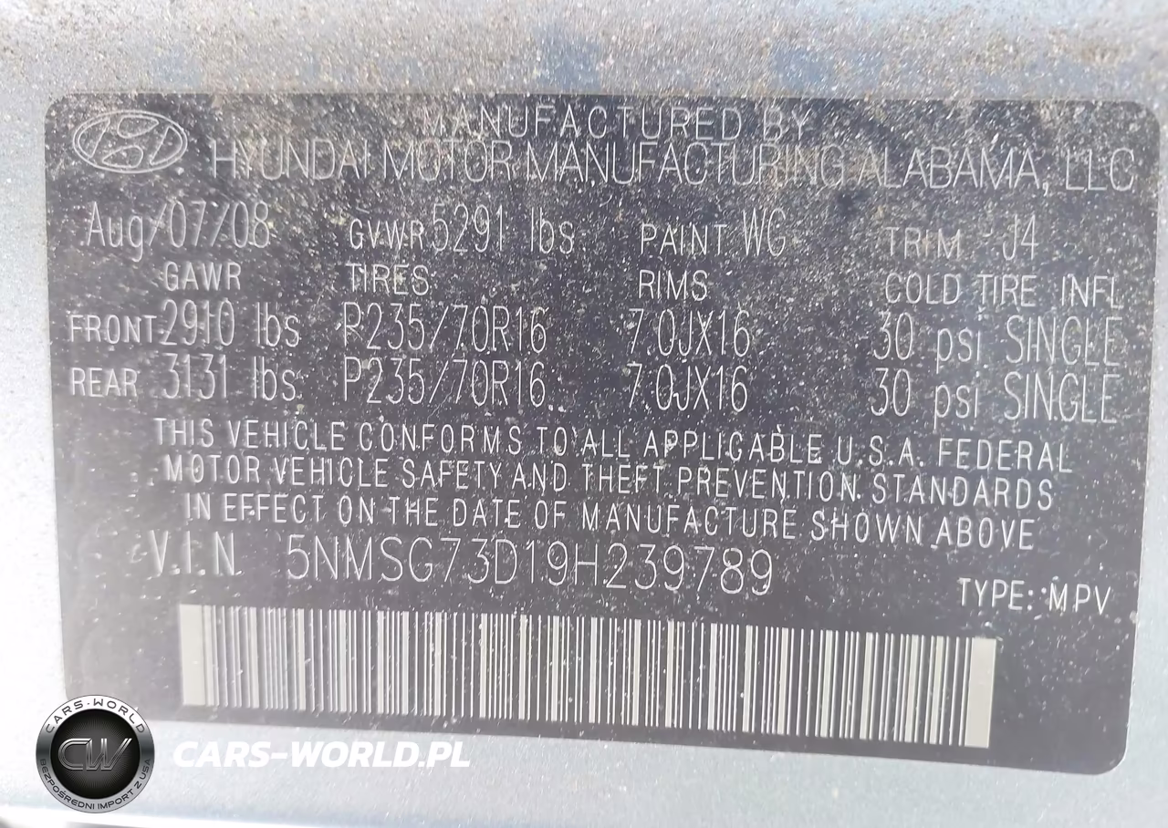 2009 Hyundai Santa Fe Gls VIN:5NMSG73D19H239789 - 9