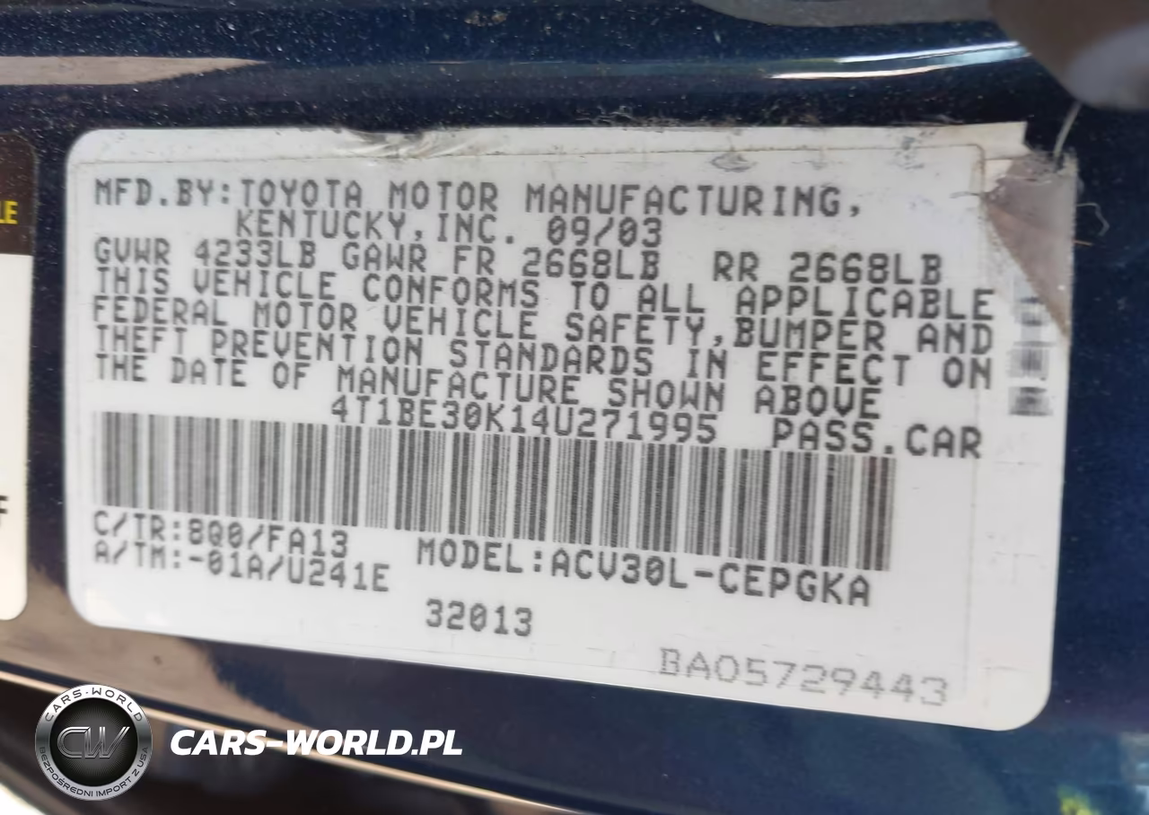 2004 Toyota Camry Xle VIN:4T1BE30K14U271995 - 9