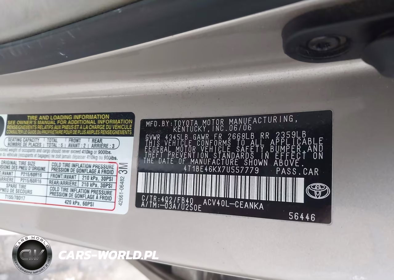 2007 Toyota Camry Le VIN:4T1BE46KX7U557779 - 9