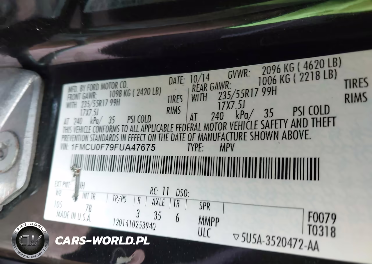 2015 Ford Escape S VIN:1FMCU0F79FUA47675 - 9