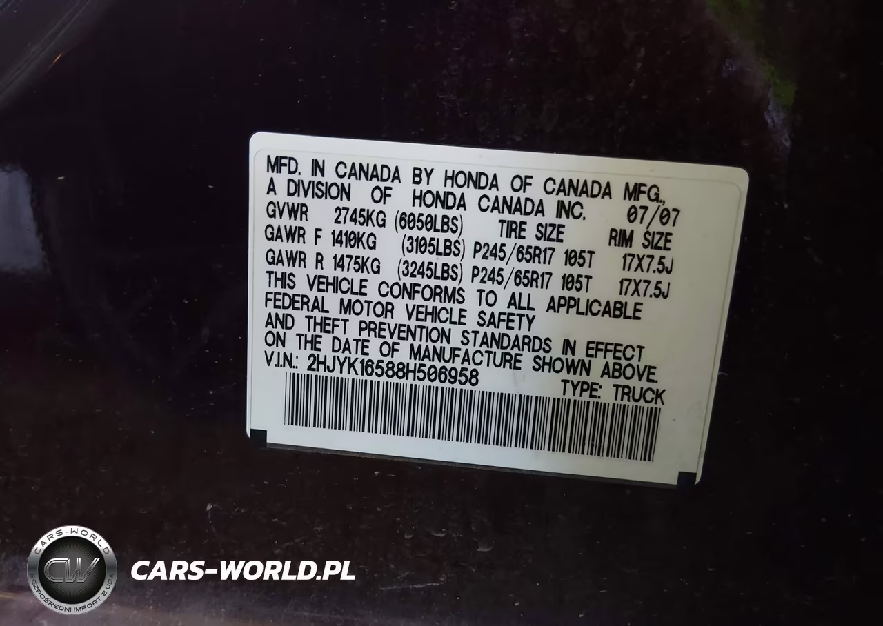 2008 Honda Ridgeline Rtl VIN:2HJYK16588H506958 - 9
