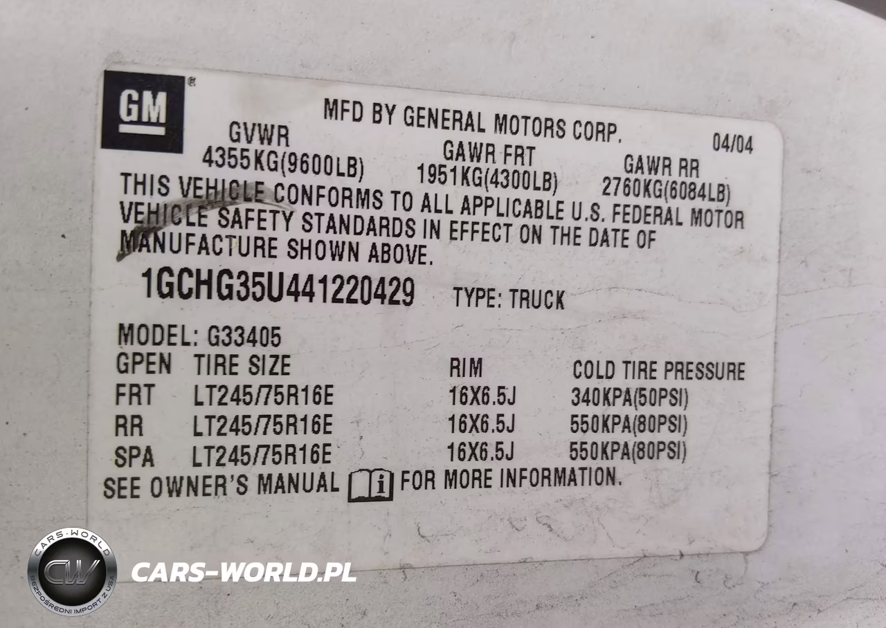 2004 Chevrolet Express VIN:1GCHG35U441220429 - 9
