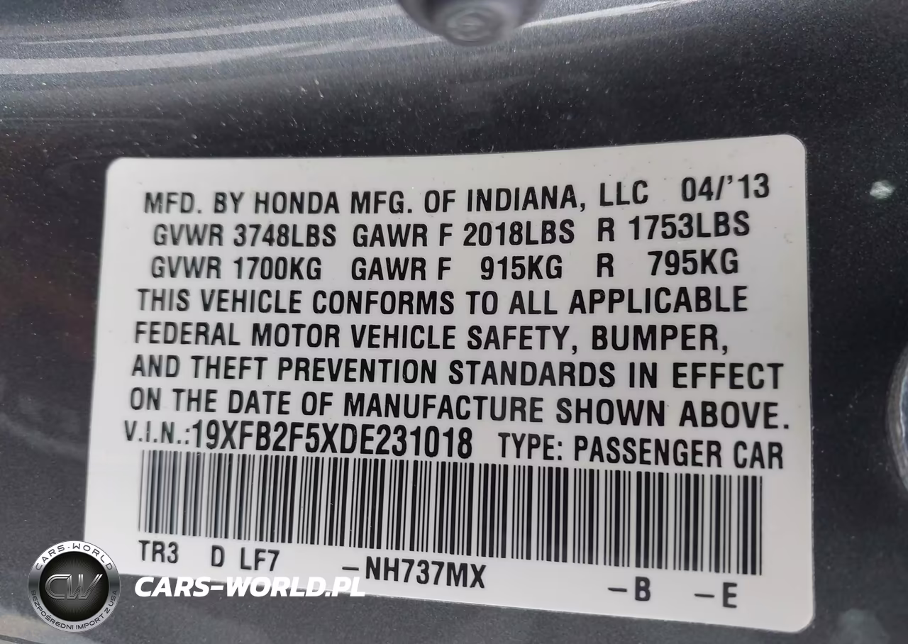 2013 Honda Civic Lx VIN:19XFB2F5XDE231018 - 9