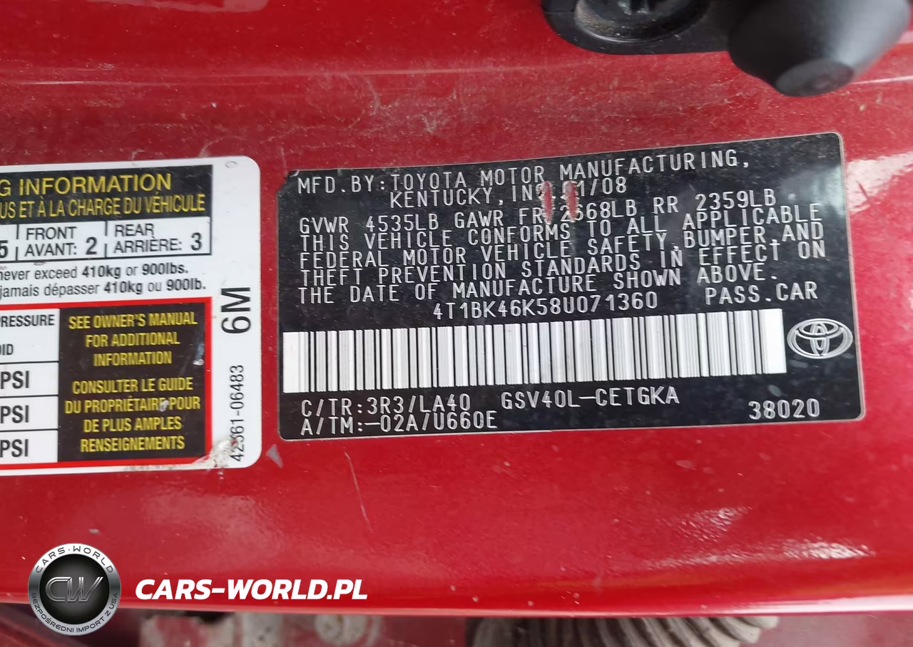 2008 Toyota Camry Xle V6 VIN:4T1BK46K58U071360 - 9