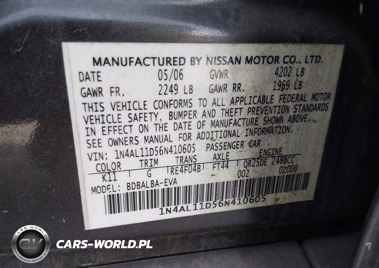2006 Nissan Altima 2.5 S VIN:1N4AL11D56N410605 - 9