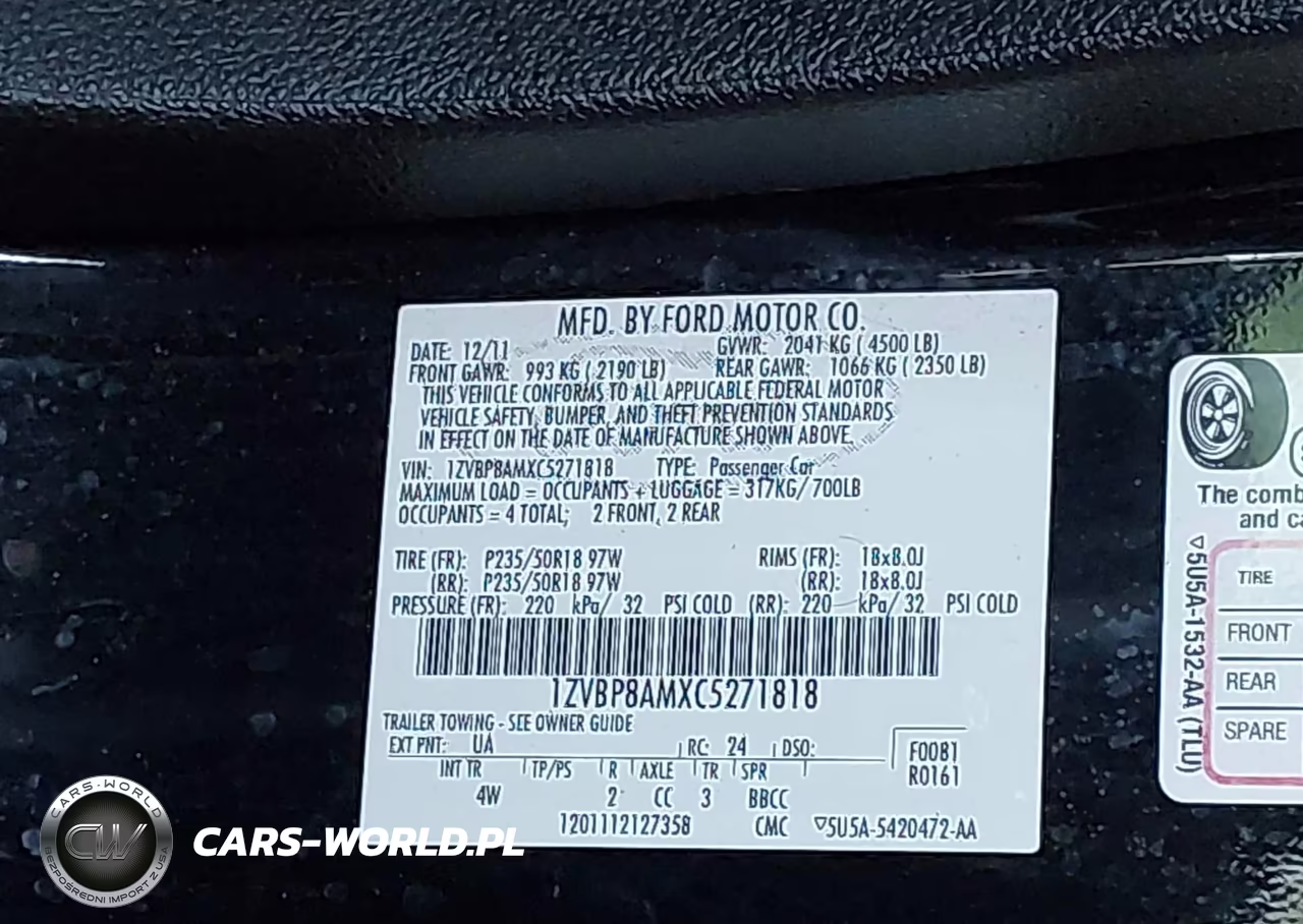 2012 Ford Mustang V6 Premium VIN:1ZVBP8AMXC5271818 - 9