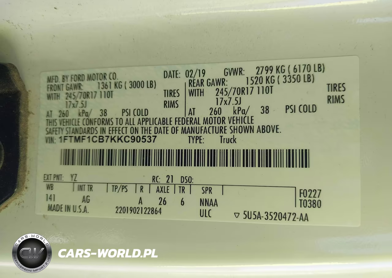 2019 Ford F-150 Xl VIN:1FTMF1CB7KKC90537 - 9