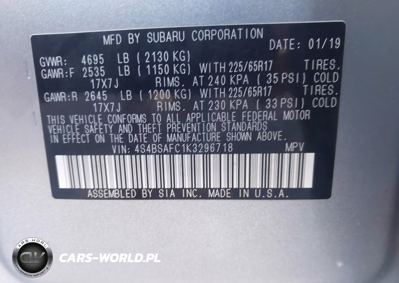 2019 Subaru Outback 2.5I Premium VIN:4S4BSAFC1K3296718 - 9