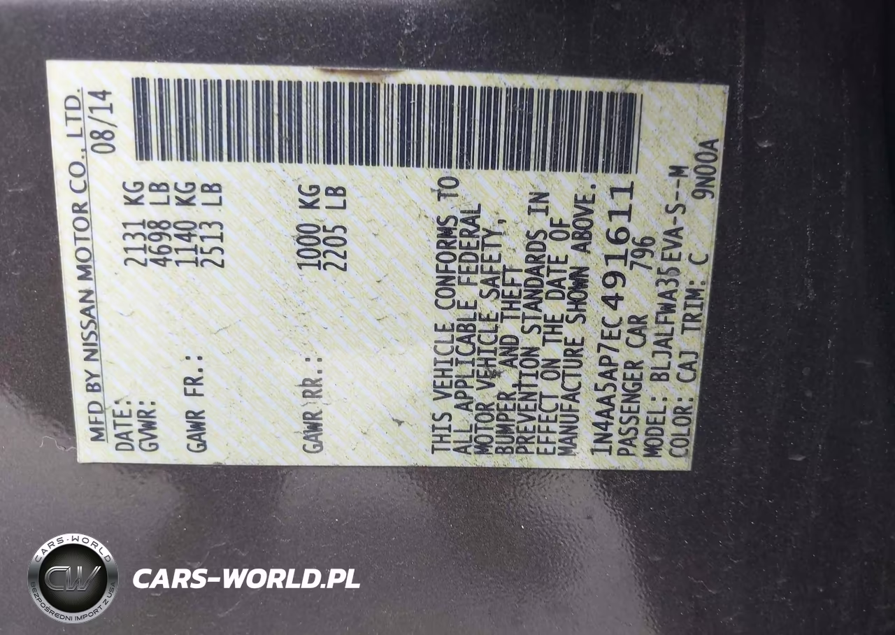 2014 Nissan Maxima 3.5 Sv VIN:1N4AA5AP7EC491611 - 9