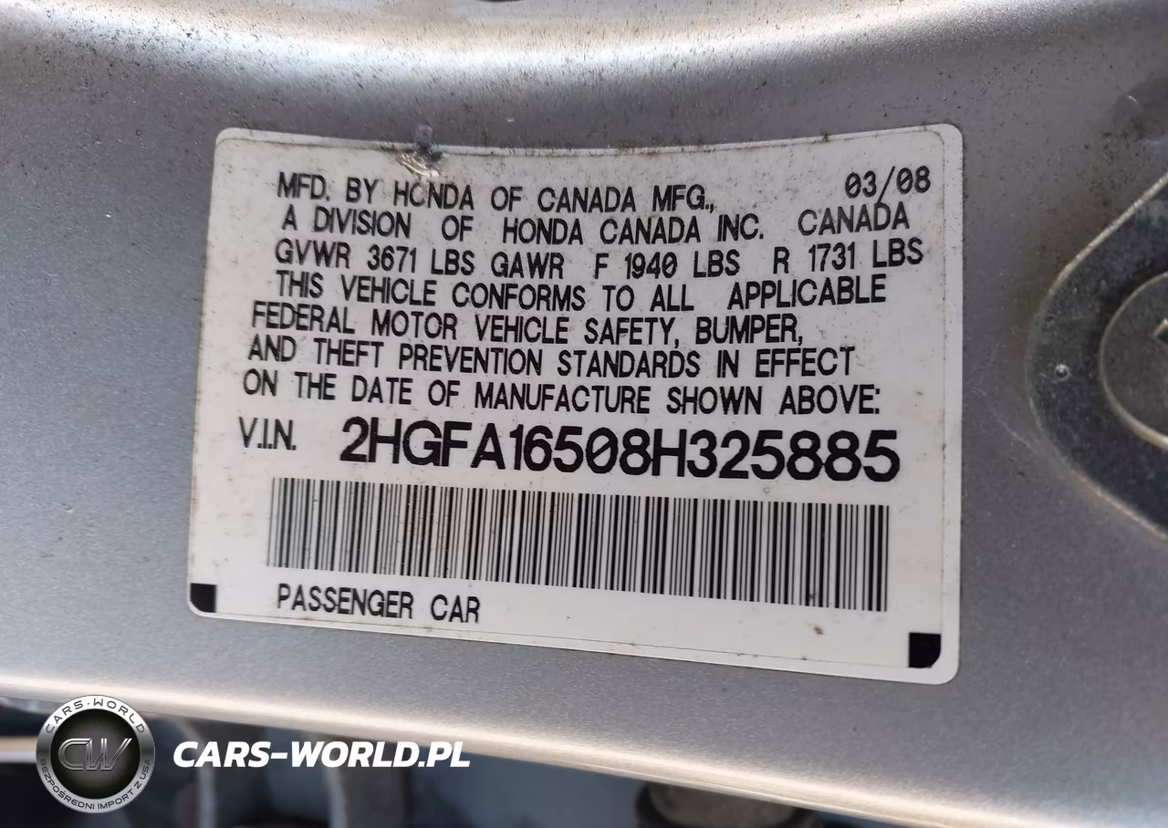 2008 Honda Civic Lx VIN:2HGFA16508H325885 - 9