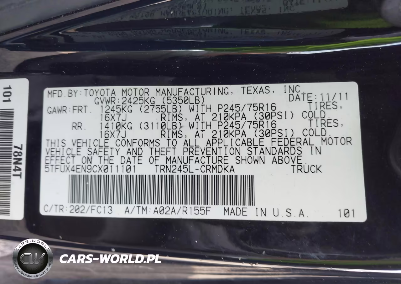 2012 Toyota Tacoma VIN:5TFUX4EN9CX011101 - 9