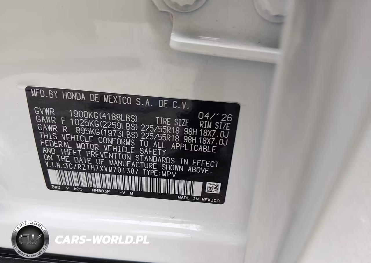 2027 Honda Hr-V Ex-L 2Wd VIN:3CZRZ1H7XVM701387 - 9